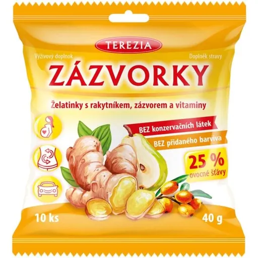 TEREZIA ZÁZVORKY ŽELATINKY S RAKYTNÍKEM, ZÁZVOREM A VITAMINY 10 KS Vitamínové želatinky, , velikost
