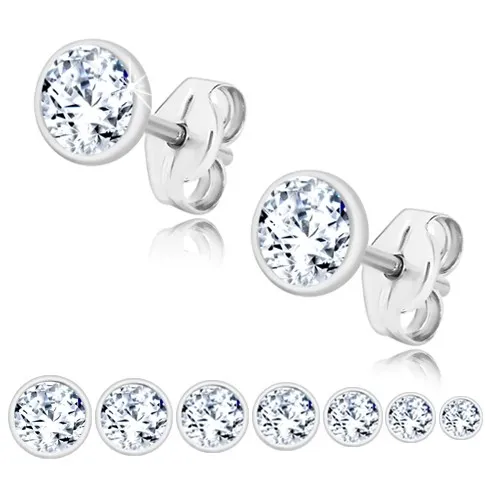 Puzetové náušnice ze stříbra 925, blýskavý zirkon čiré barvy, kulatá objímka - Velikost zirkonu: 2 mm