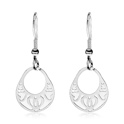 Visací náušnice - duté košíčky s filigránovými srdíčky