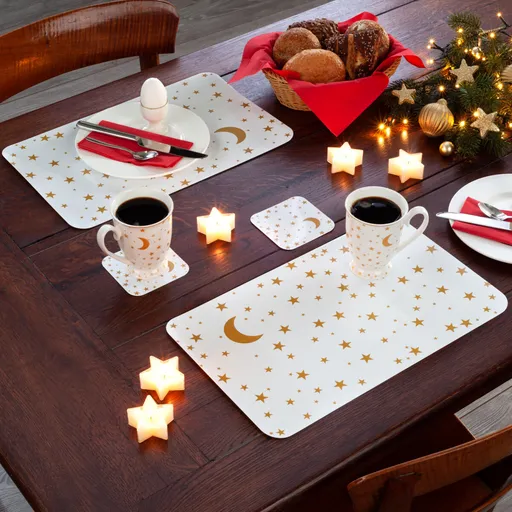 6 prostírání + 6 podtácků Basilico Měsíc a hvězdy