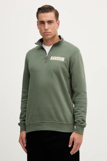 Bavlnená mikina Barbour zelená farba, s nášivkou, MOL0640