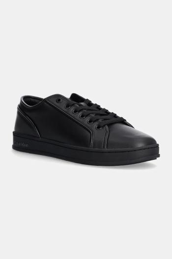 Kožené sneakers boty Calvin Klein LOW TOP LACE UP PIPING černá barva, HM0HM01588