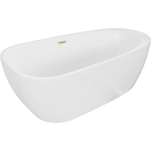 MEXEN/S Giada volně stojící vana 170 x 90, bílá lesk, sifon a přepad zlatá kartáčovaná 52741709000-55