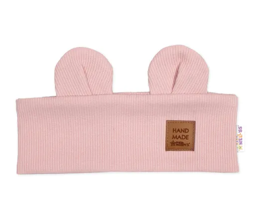 Baby Nellys Čelenka Teddy s oušky pro děti Hand Made - pudrově růžová, 1-3 roky