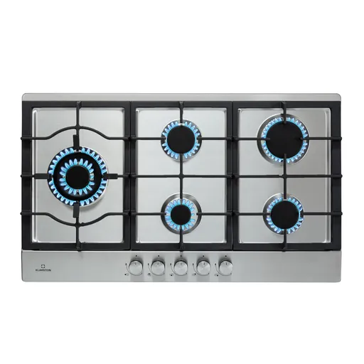 Klarstein Ignito Chef Edition, 5 varných zón, plynová varná deska, 5 hořáků, hořáky Sabaf, sklokeramický povrch
