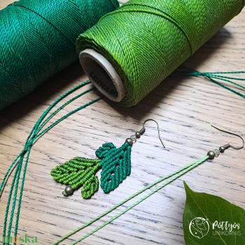 Mikromakramé fülbevaló pár - Levél