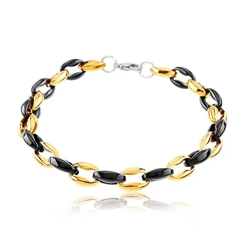 Dvoubarevný náramek z chirurgické oceli, kolmo pospojovaná oválná očka