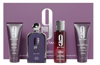 Afnan 9PM Pour Femme - EDP 100 ml + sprchový gel 100 ml + tělový závoj 150 ml + tělové mléko 100 ml