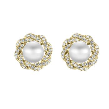 CRYSTalp Luxusní pozlacené náušnice s krystaly a perlou Rich pearl 42310.G