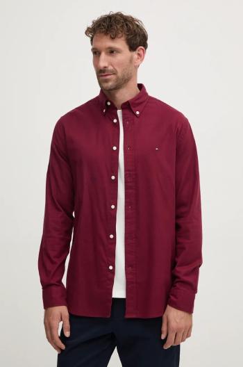 Košile Tommy Hilfiger pánská, vínová barva, regular, s límečkem button-down, MW0MW36824