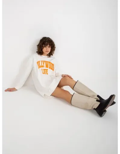 Dámská mikina s nápisy dlouhá oversize MIAH ecru a oranžová