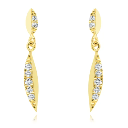 Zlaté náušnice 14K ve tvaru listů se zirkonovou linií