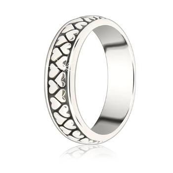 Strieborný prsteň 925 - dva rady otočených srdiečok s patinou - Veľkosť: 49 mm