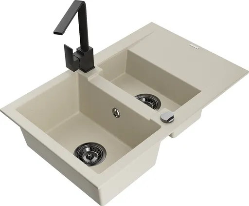 MEXEN/S Gaspar granitový dřez 1.5 s odkapávačem včetně baterie Rita, béžový 6507-69-670300-70