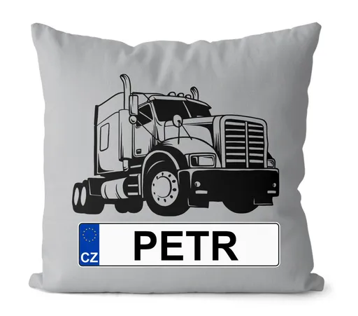Polštář SPZ se jménem – černý kamion (Velikost: 55 x 55 cm, Jméno: Petr)