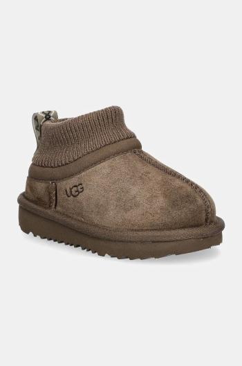 Dětské semišové sněhule UGG CLASSIC ULTRA STRETCH CUFF hnědá barva, 1157702T