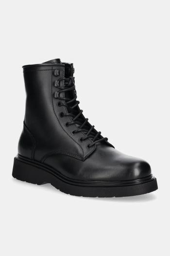 Kožené trapery Calvin Klein LACE UP BOOT W/ ZIP LTH pánské, černá barva, HM0HM01575