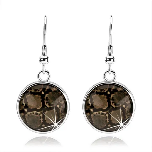 Náušnice kabošon, kruhy, glazura, vzor hadí kůže, afro háčky