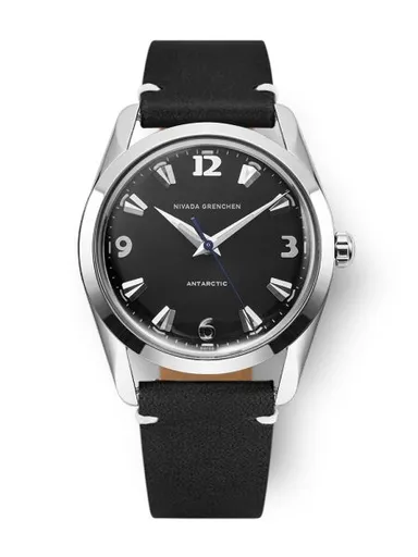 Nivada Grenchen Antarctic 35 mm - Black White Luminova - Black leather White Stitching
