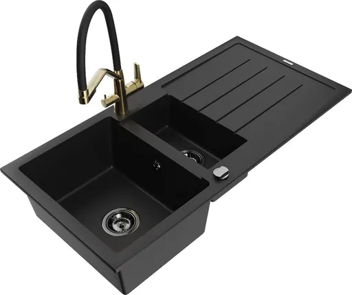 MEXEN/S Andres granitový dřez s odkapávačem včetně baterie Duo, černá 6515-77-671701-57-B
