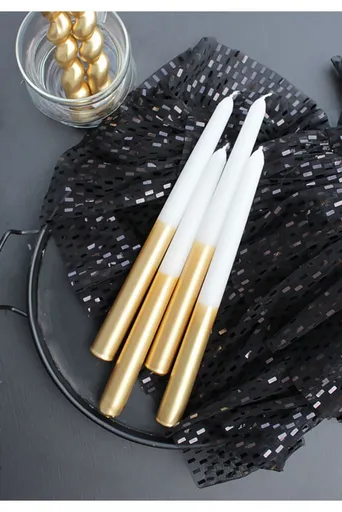 Candle Set (4 Pieces) Cizgili Sedefli 4 - Gold