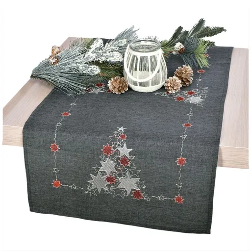 Ubrus Vánoční, Stromeček plný hvězdiček,šedý 85 x 85 cm