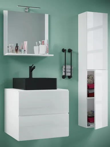VCM 4dílná umyvadlová skříňka Lendas BL L se zrcadlem 60 cm + vysoká skříňka, bílá