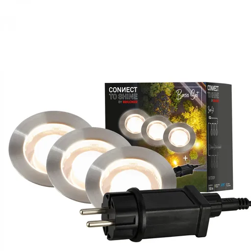 BRILONER CONNECT TO SHINE startovací sada 12V zahradní osvětlení - trafo, 3x LED svítidlo do země, IP67, stříbrná 3916032
