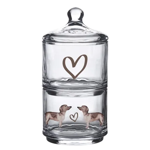 Skleněná dvojitá dóza s jezevčíkem Dachshund Love - Ø 10*21cm  DHLGL0002