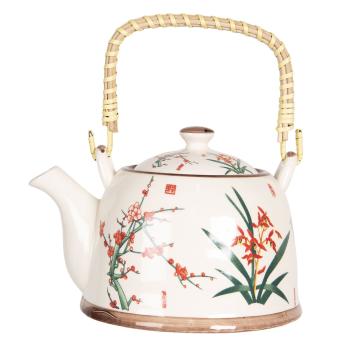 Porcelánová konvička na čaj s japonskými květy a sítkem - 18*14*12 cm / 0,8L 6CETE0074