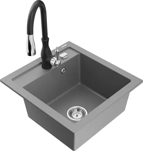 MEXEN/S Vito granitový dřez 1-miska včetně baterie Savita, šedá 6503-71-672601-70