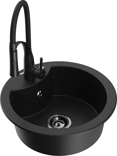MEXEN/S Diego granitový dřez 1-miska včetně baterie Aster, černá 6512-77-73450-70-B