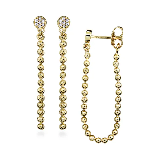 Silver Cat Řetízkové pozlacené náušnice s kubickými zirkony SC534