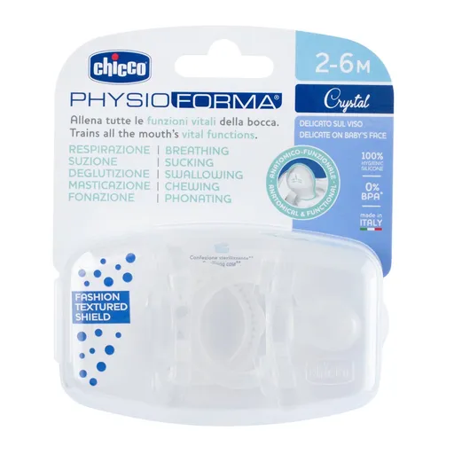 Chicco Dudlík Physio Luxe celosilikonový 2-6m crystal 2 ks