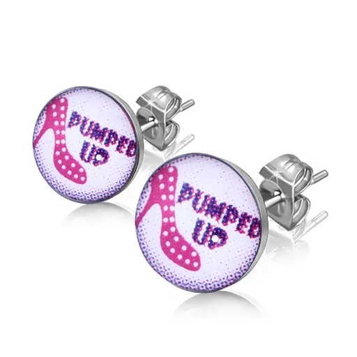 Ocelové náušnice, růžová puntíkovaná lodička, puzetky