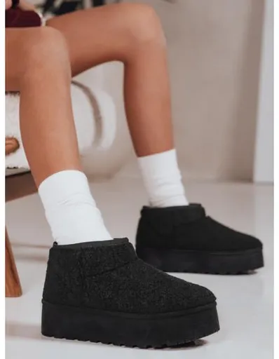 Dámské sněhule z látky s kožíškem černé