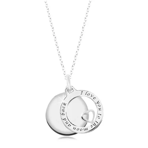 Náhrdelník ze stříbra 925, lesklý kruh, kroužek se srdíčkem a nápisem