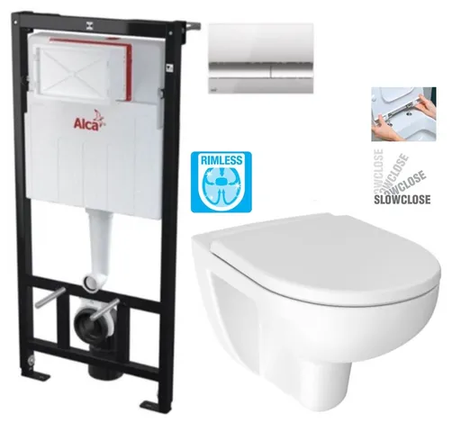 ALCA Sádromodul předstěnový instalační systém s chromovým tlačítkem M1721 + WC JIKA LYRA PLUS RIMLESS + SEDÁTKO DURAPLAST SLOWCLOSE AM101/1120 M1721 LY2