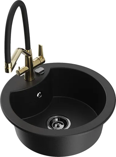 MEXEN/S Diego granitový dřez 1-miska včetně baterie Duo, černá 6512-77-671701-57-B