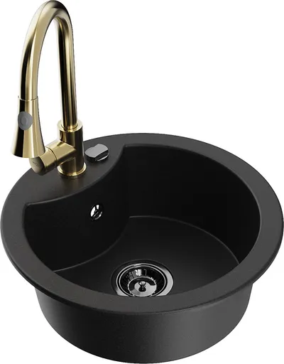 MEXEN/S Diego granitový dřez 1-miska včetně baterie Elia, černá 6512-77-670101-50-B