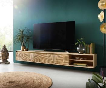 TV stolek Budaya mango přírodní 220 cm 3 dvířka 2 přihrádky