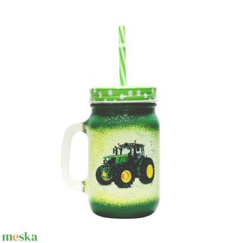 John Deere traktorral díszített szívószálas bögre  ifjú gazdászoknak - gyermekeknek , fiúknak -minden alkalomra