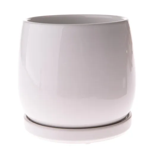 Keramický květináč s miskou Sophistic bílá,  15 x 15,5 cm