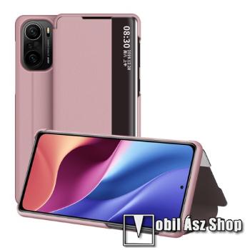 View Window ablakos notesz tok / flip tok - ROSE GOLD - oldalra nyíló, asztali tartó funkciós, műanyag belső - Xiaomi Redmi K40 / Redmi K40 Pro / Redmi K40 Pro Plus / Mi 11i / Mi 11X / Mi 11X Pro / Poco F3