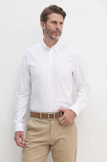 Bavlněná košile BOSS bílá barva, slim, s límečkem button-down, 50520265