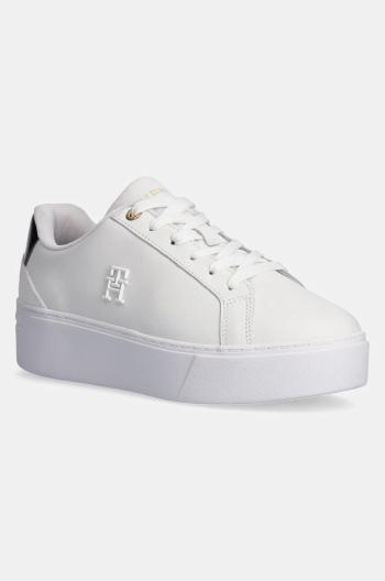 Kožené sneakers boty Tommy Hilfiger TH PLATFORM COURT SNEAKER bílá barva, FW0FW08614