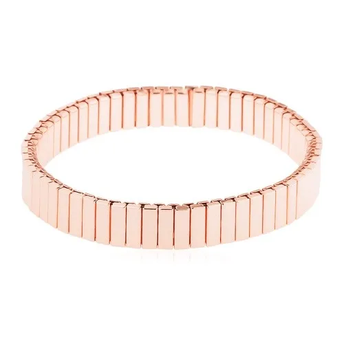 Ocelový strečový náramek měděné barvy, úzké obdélníkové články