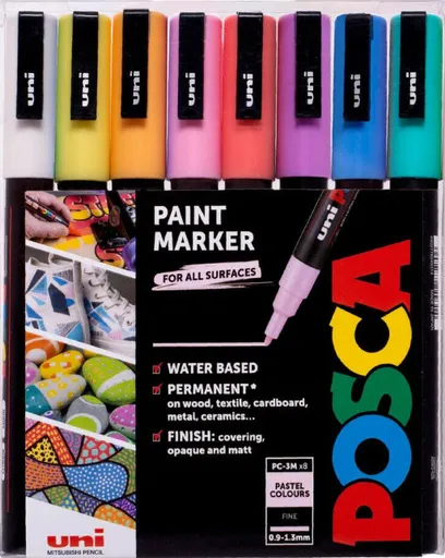 Sada akrylových fixů Uni Posca 0,9-1,3mm 8ks pastelové