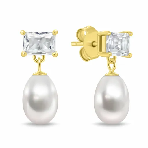 Brilio Silver Moderní pozlacené náušnice se zirkonem a pravou perlou EA1200Y