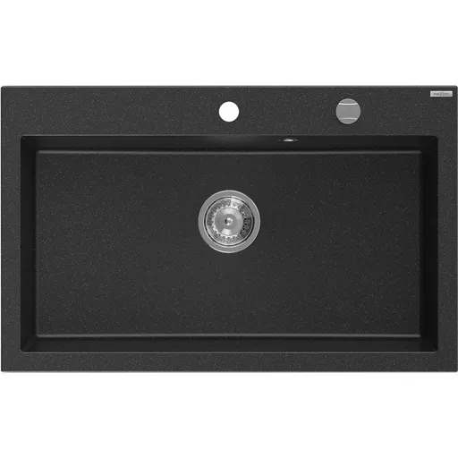 MEXEN Elix granitový dřez 1-miska 800 x 500 mm, černá/stříbrná metalik, sifon chrom 6527801005-73